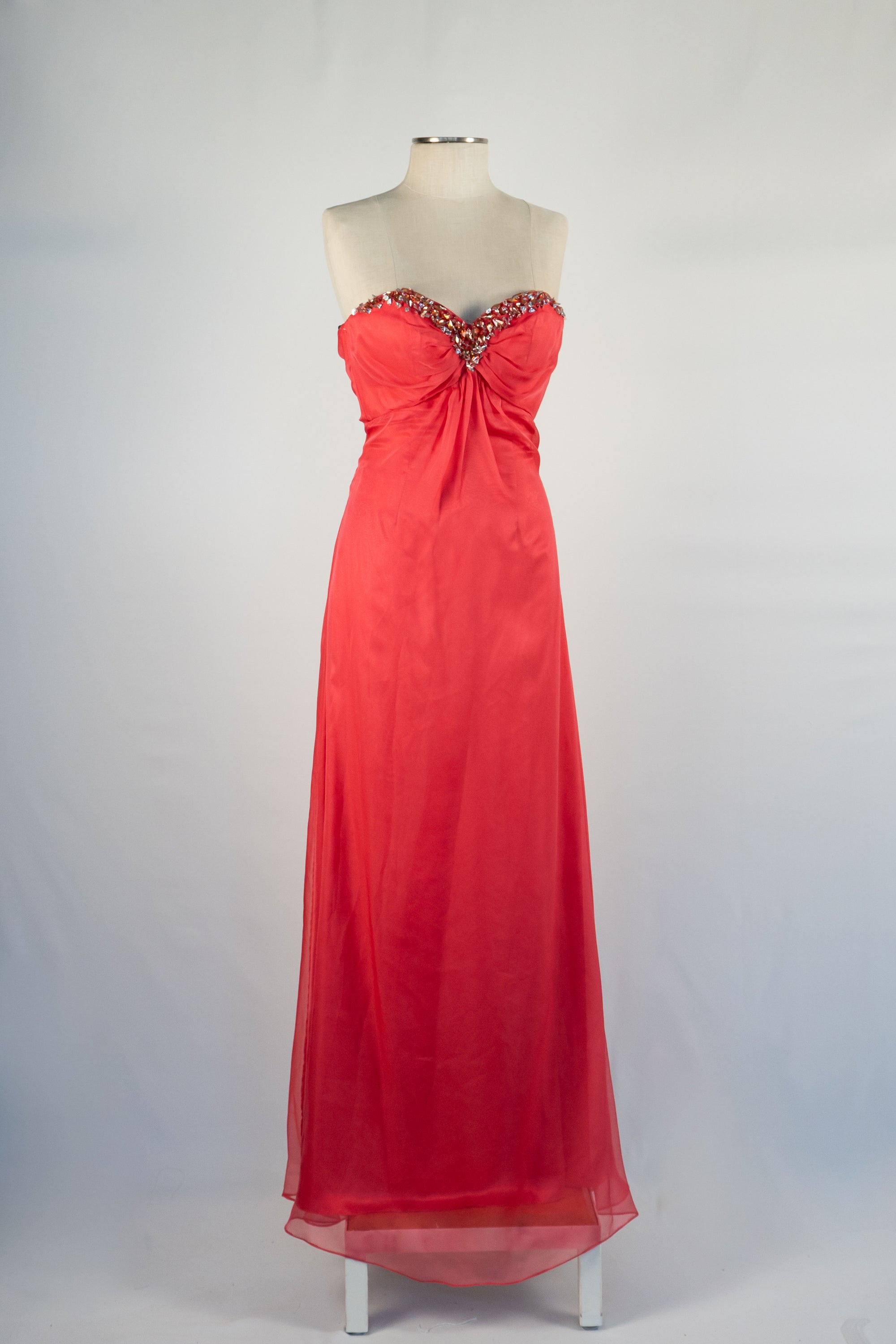 Dark Coral Red & Sequins Full Length Dress
