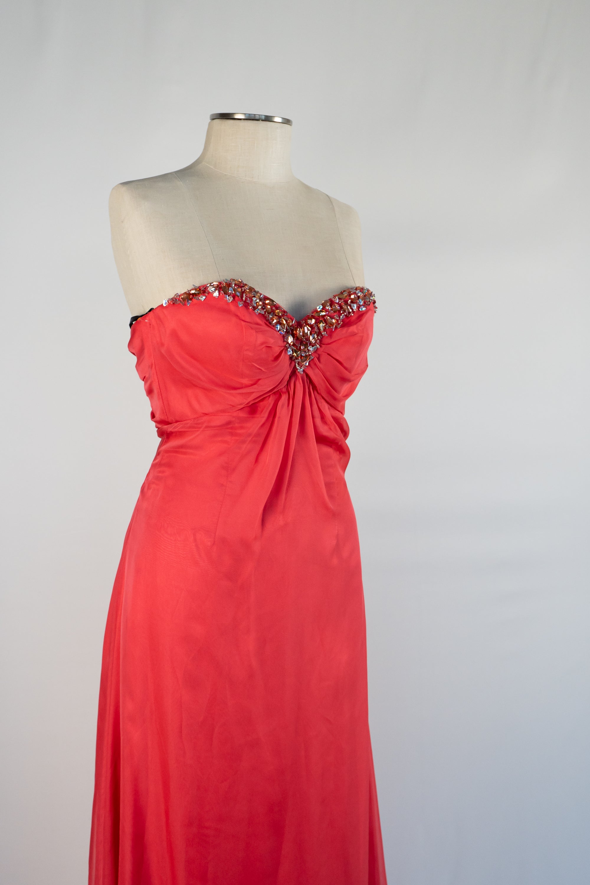 Dark Coral Red & Sequins Full Length Dress