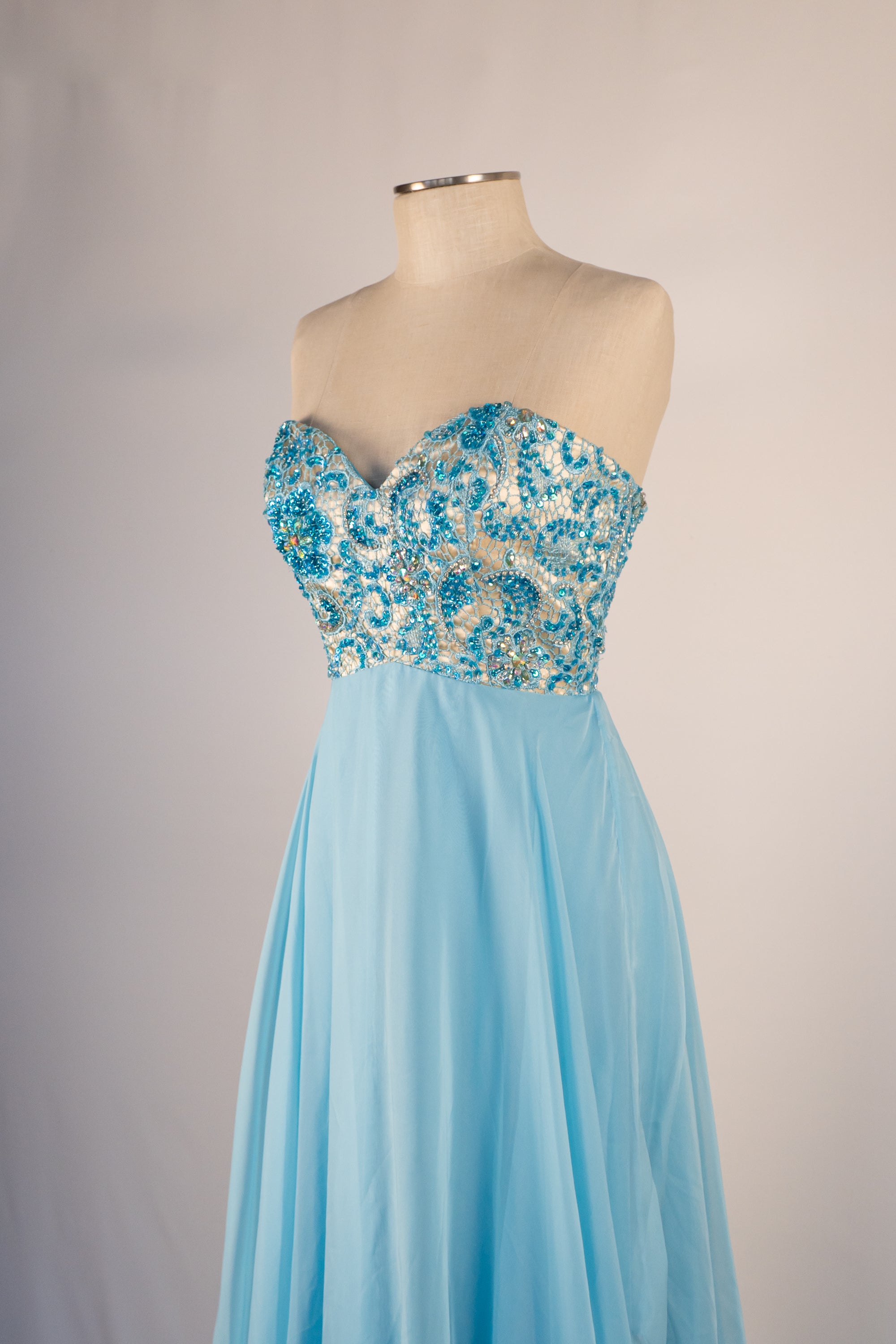 Light Blue & Sequins Full Length Dress