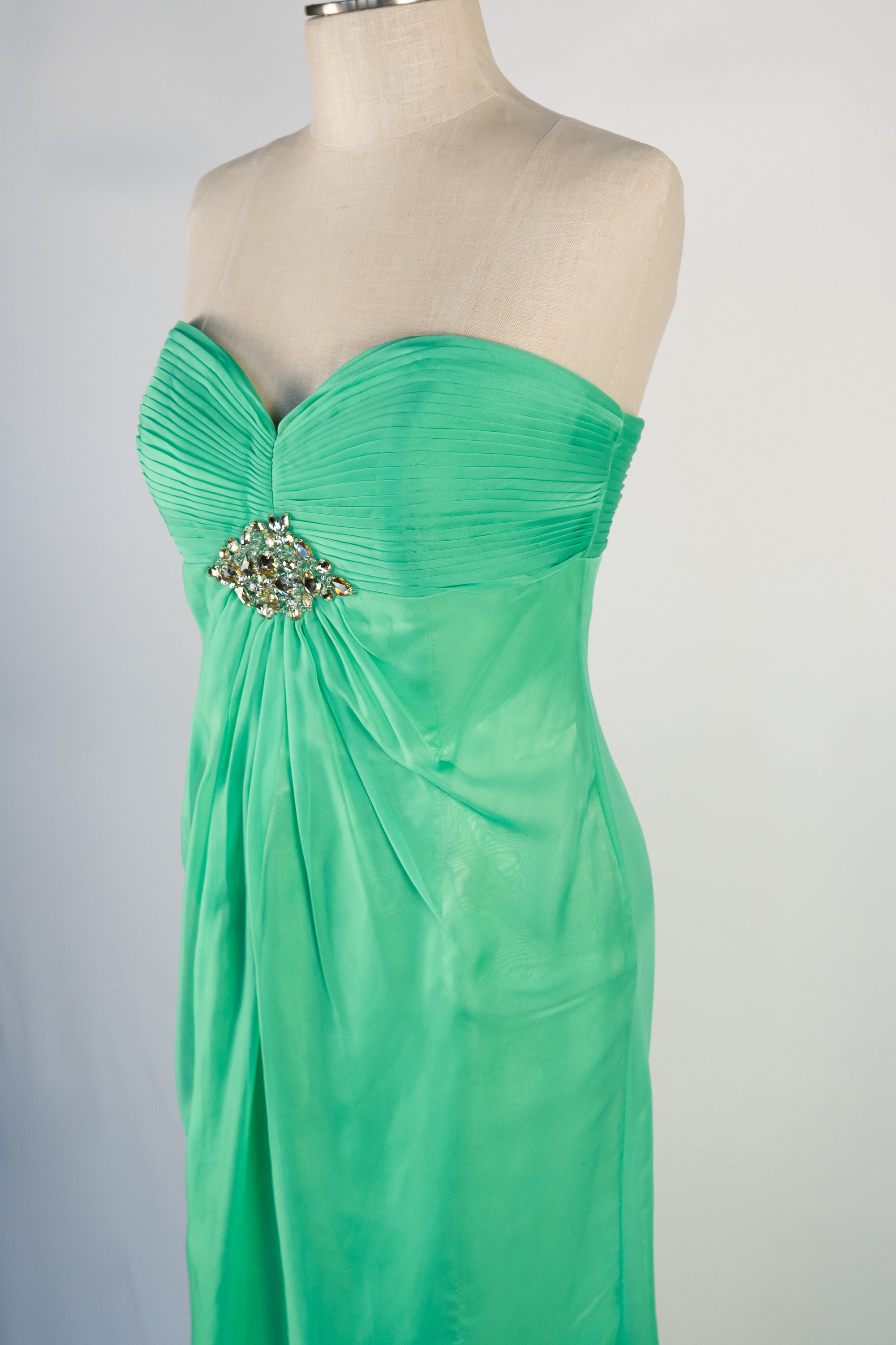 Green Strapless Full Length Dress