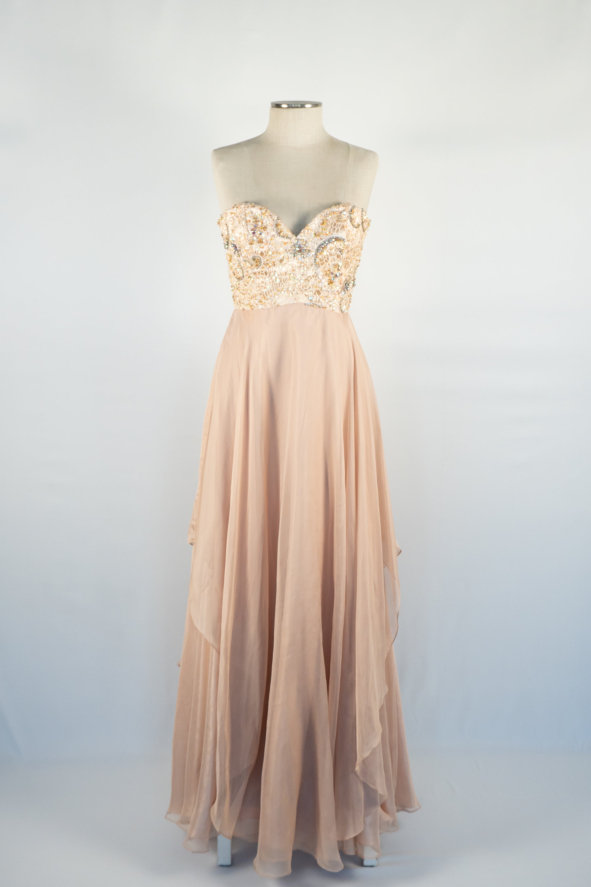 Beige Strapless Full Length Dress