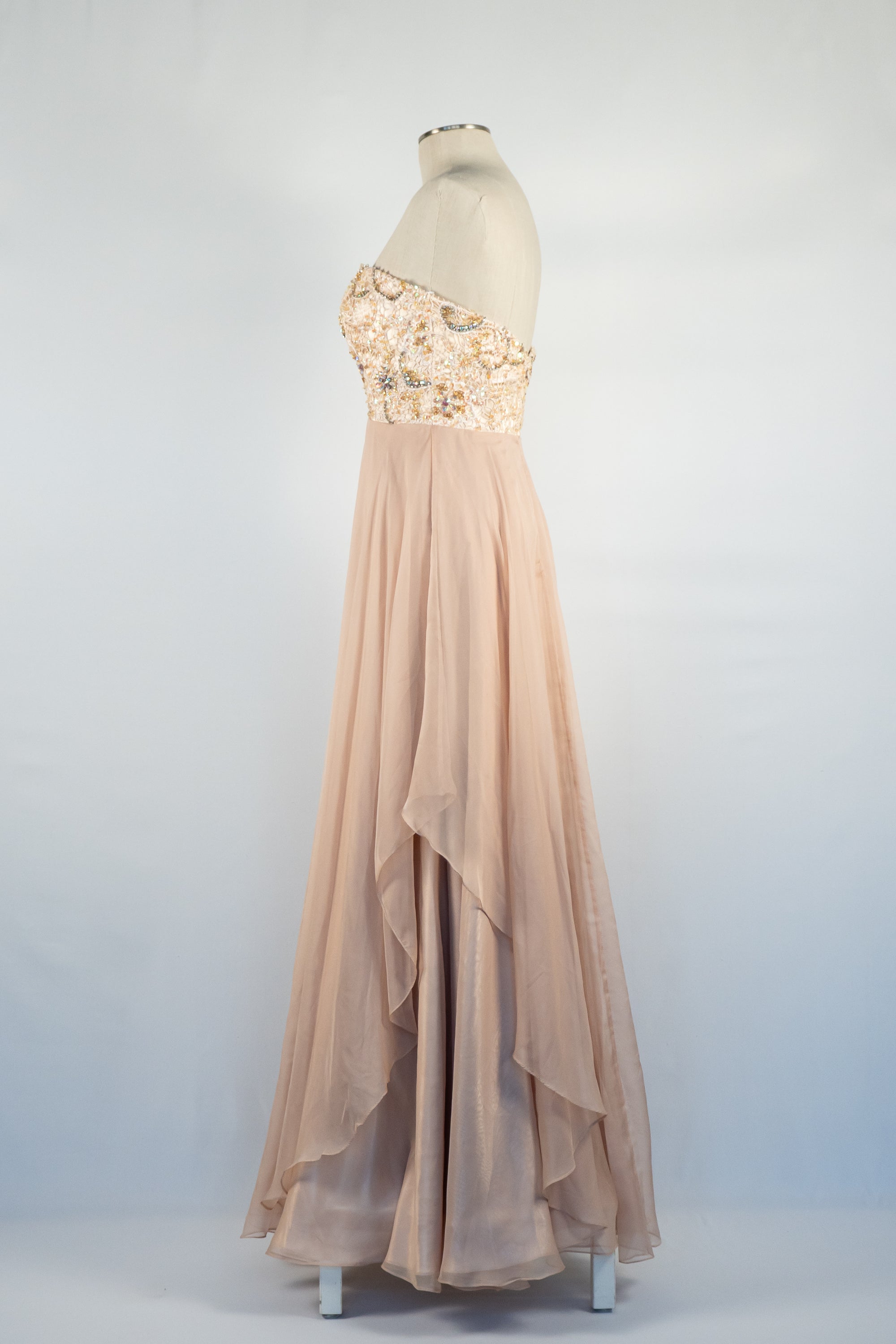 Beige Strapless Full Length Dress