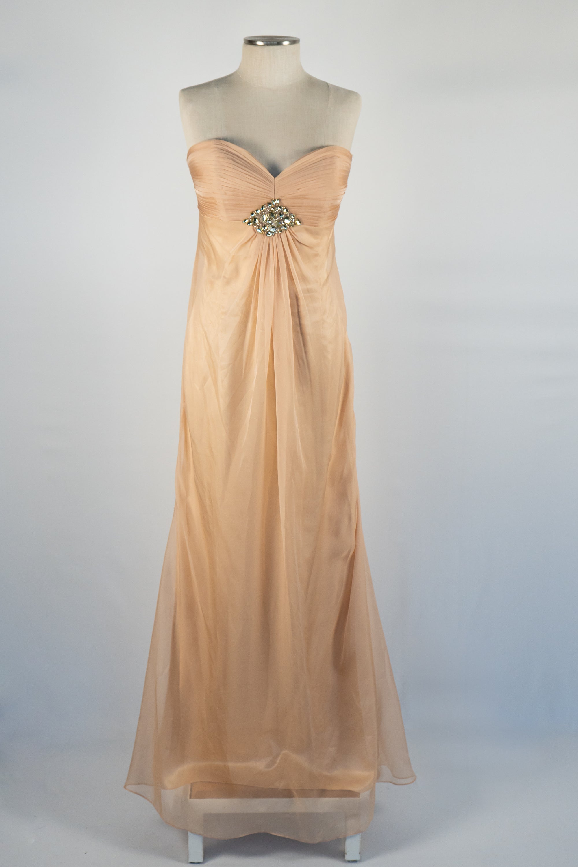 Beige Strapless Full Length Dress