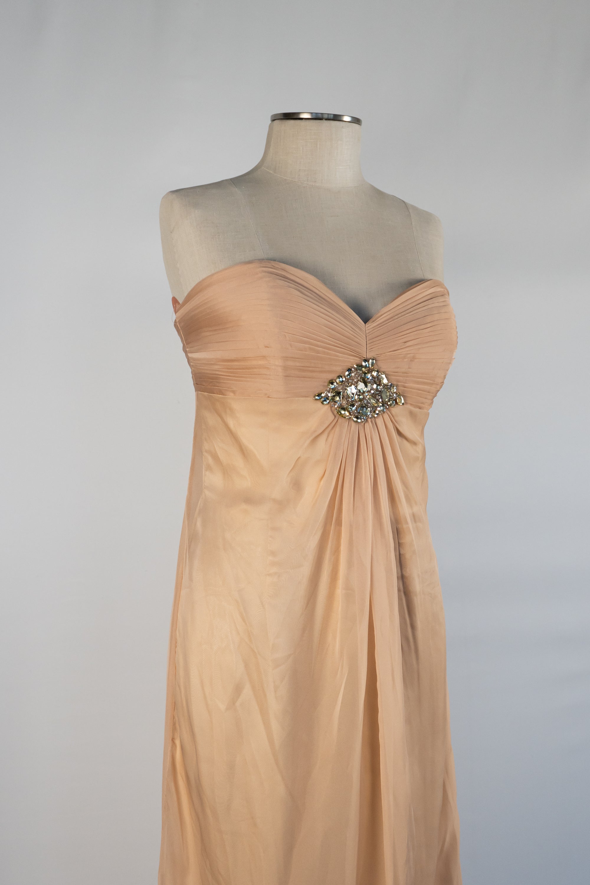 Beige Strapless Full Length Dress