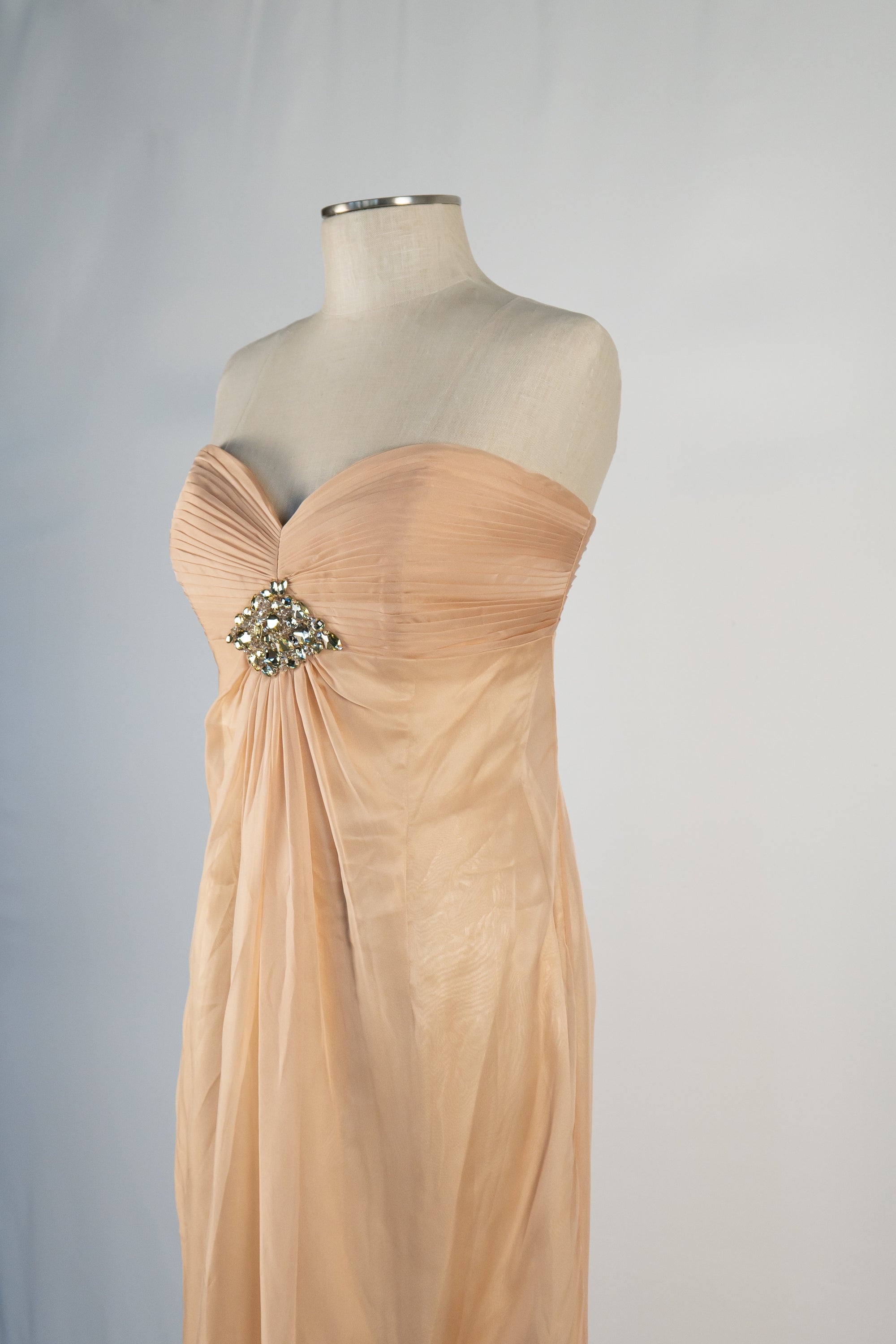 Beige Strapless Full Length Dress