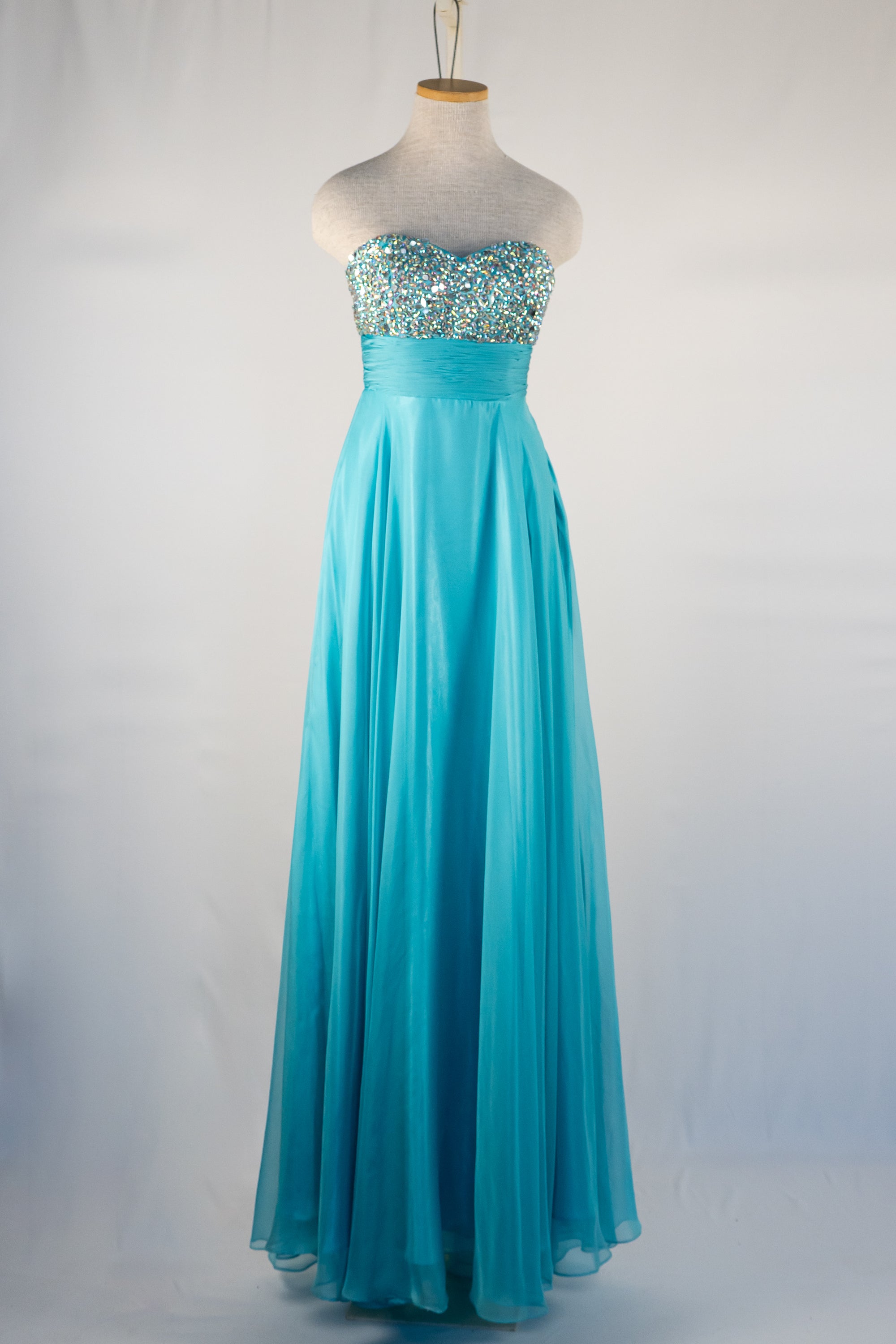 Turquoise & Sparkle Strapless Full Length Dress