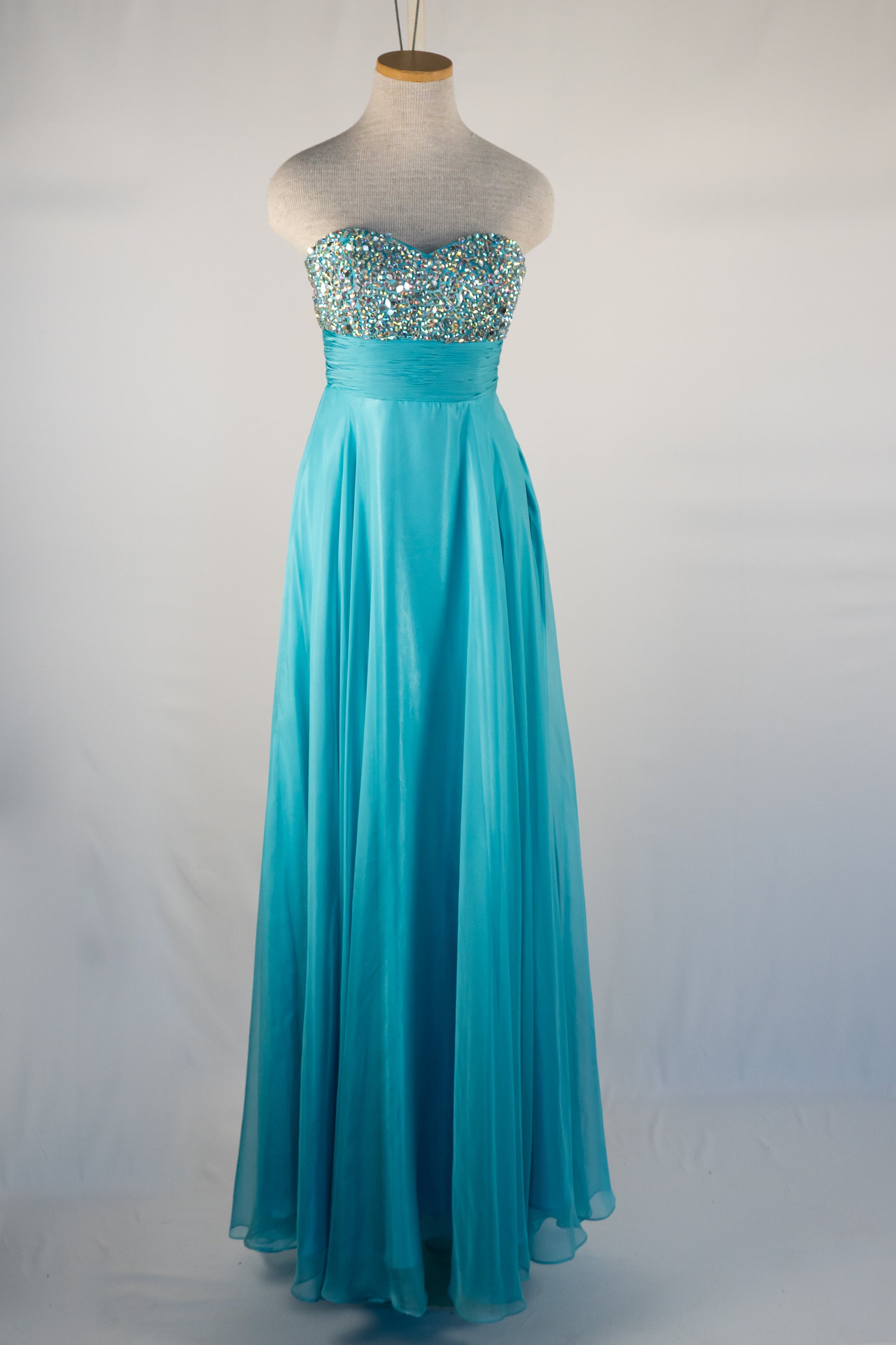 Turquoise & Sparkle Strapless Full Length Dress