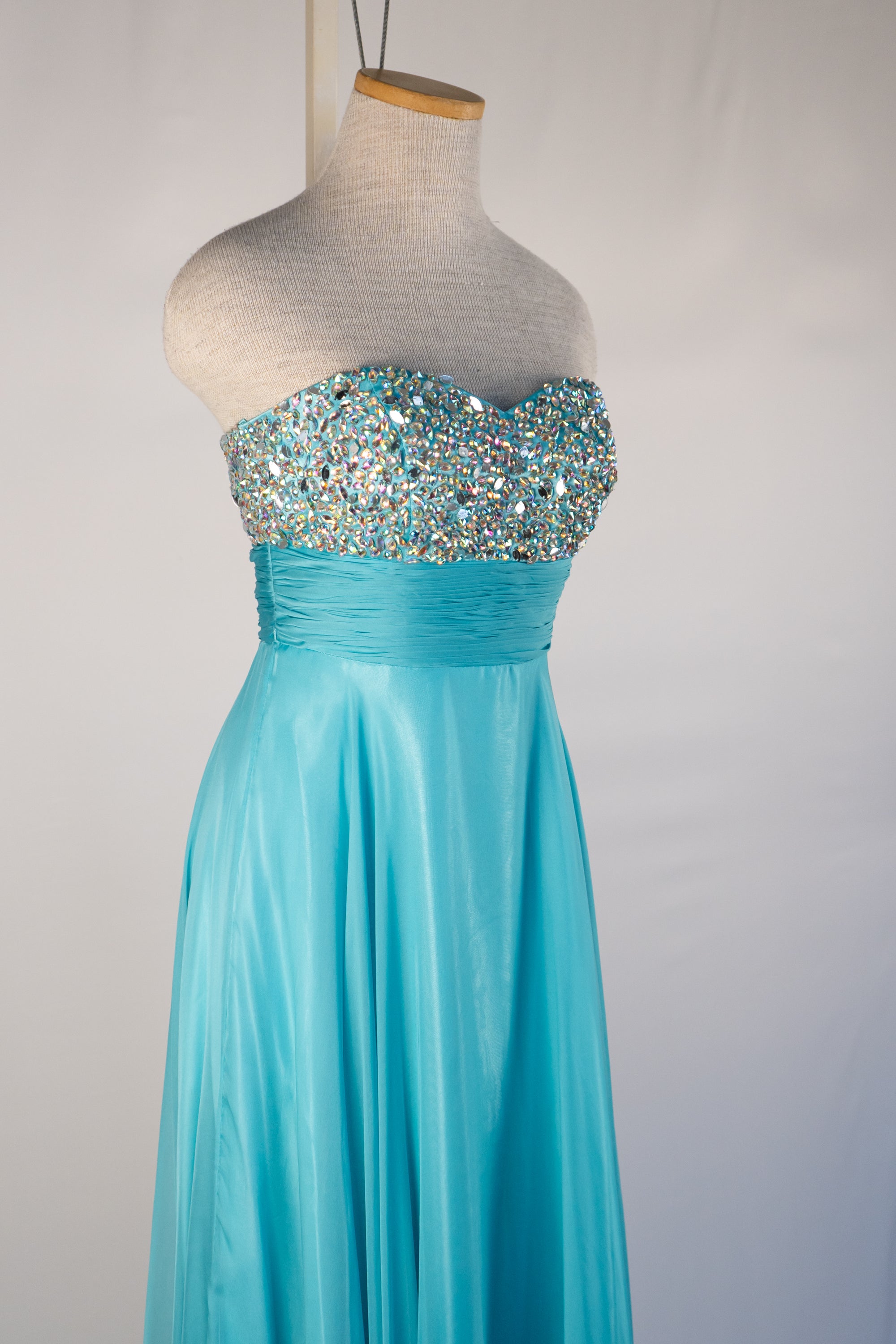 Turquoise & Sparkle Strapless Full Length Dress