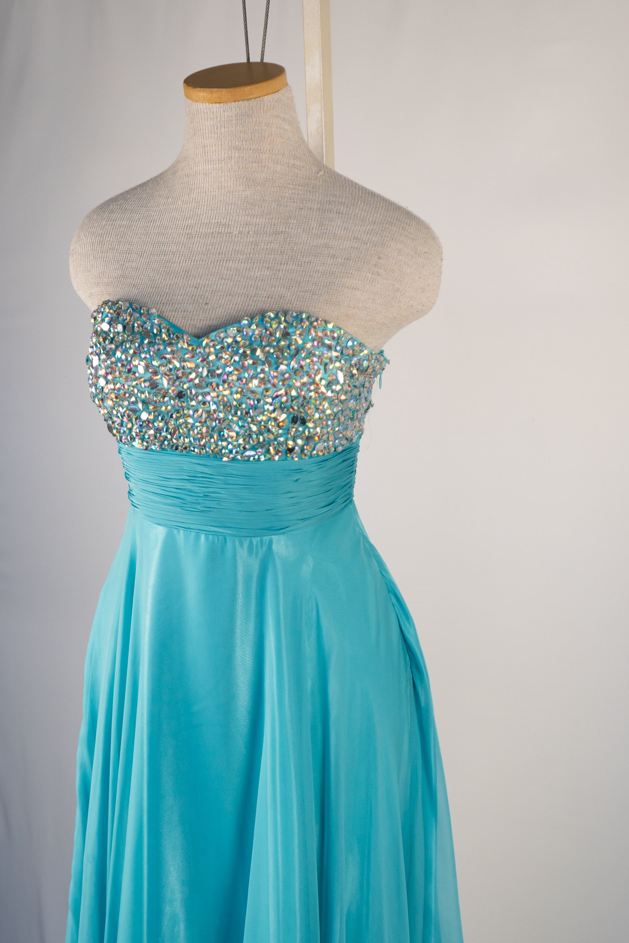 Turquoise & Sparkle Strapless Full Length Dress