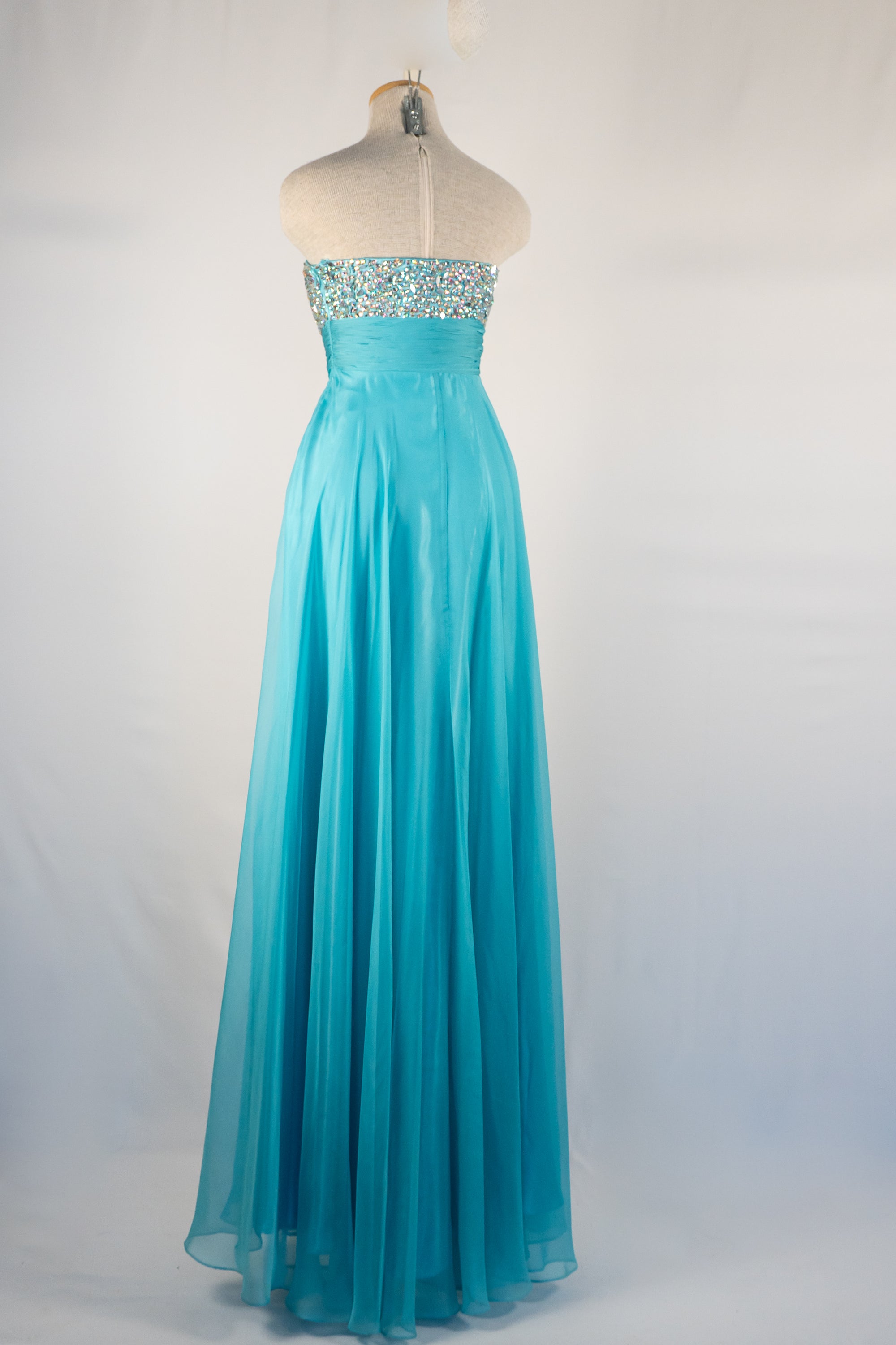 Turquoise & Sparkle Strapless Full Length Dress