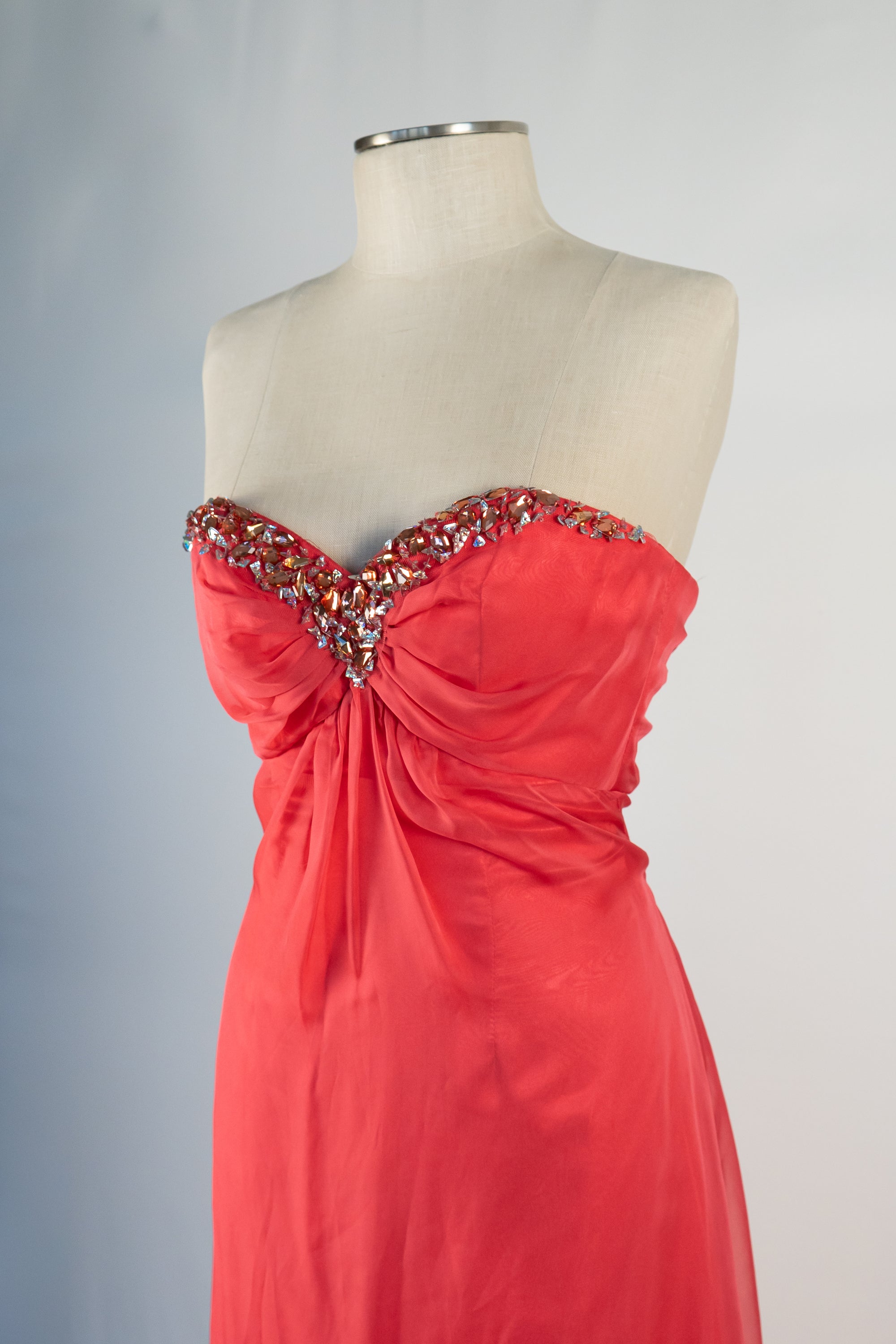 Dark Coral Red & Sequins Full Length Dress