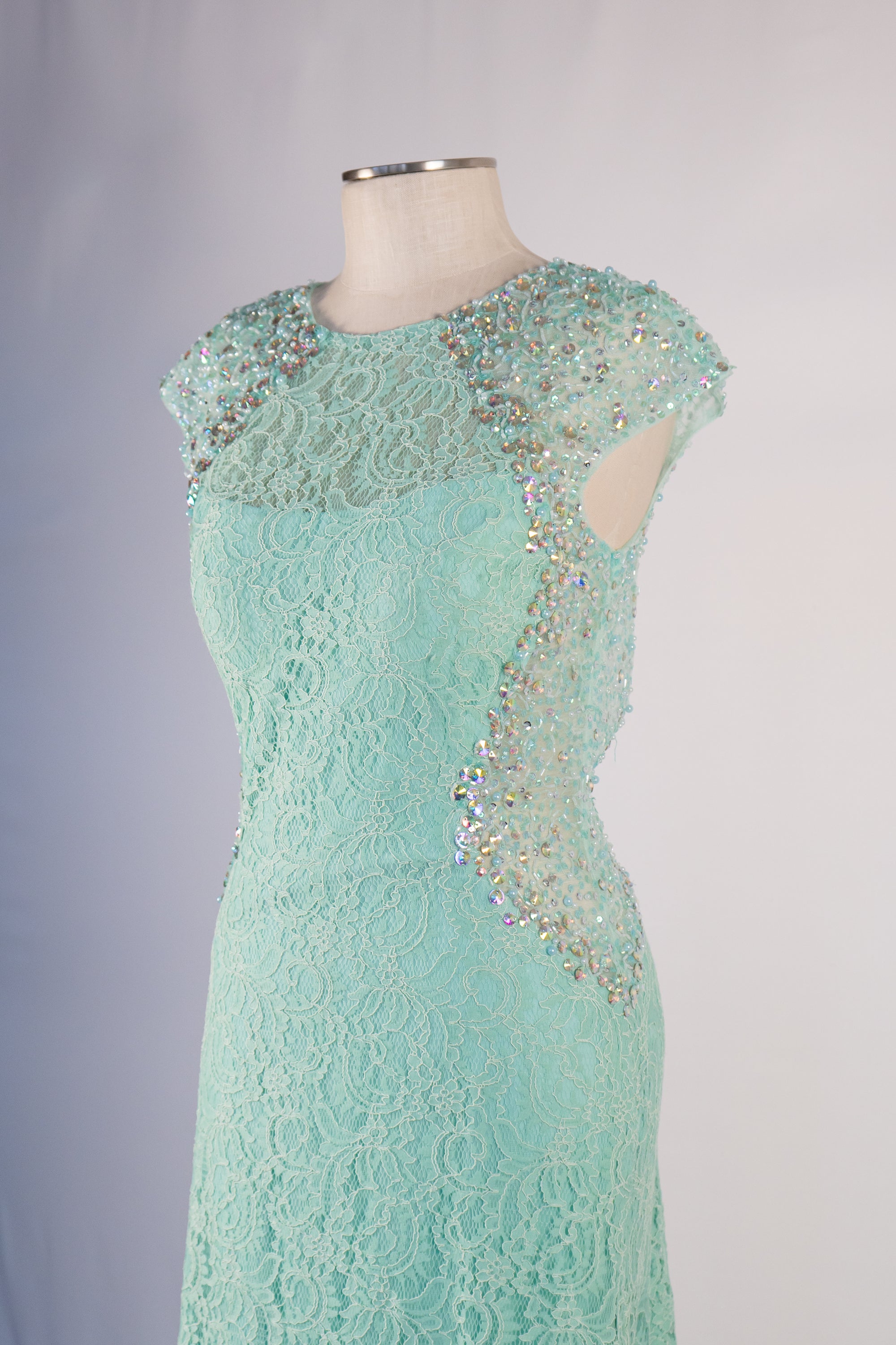 Mint Green Lace Full Length Dress