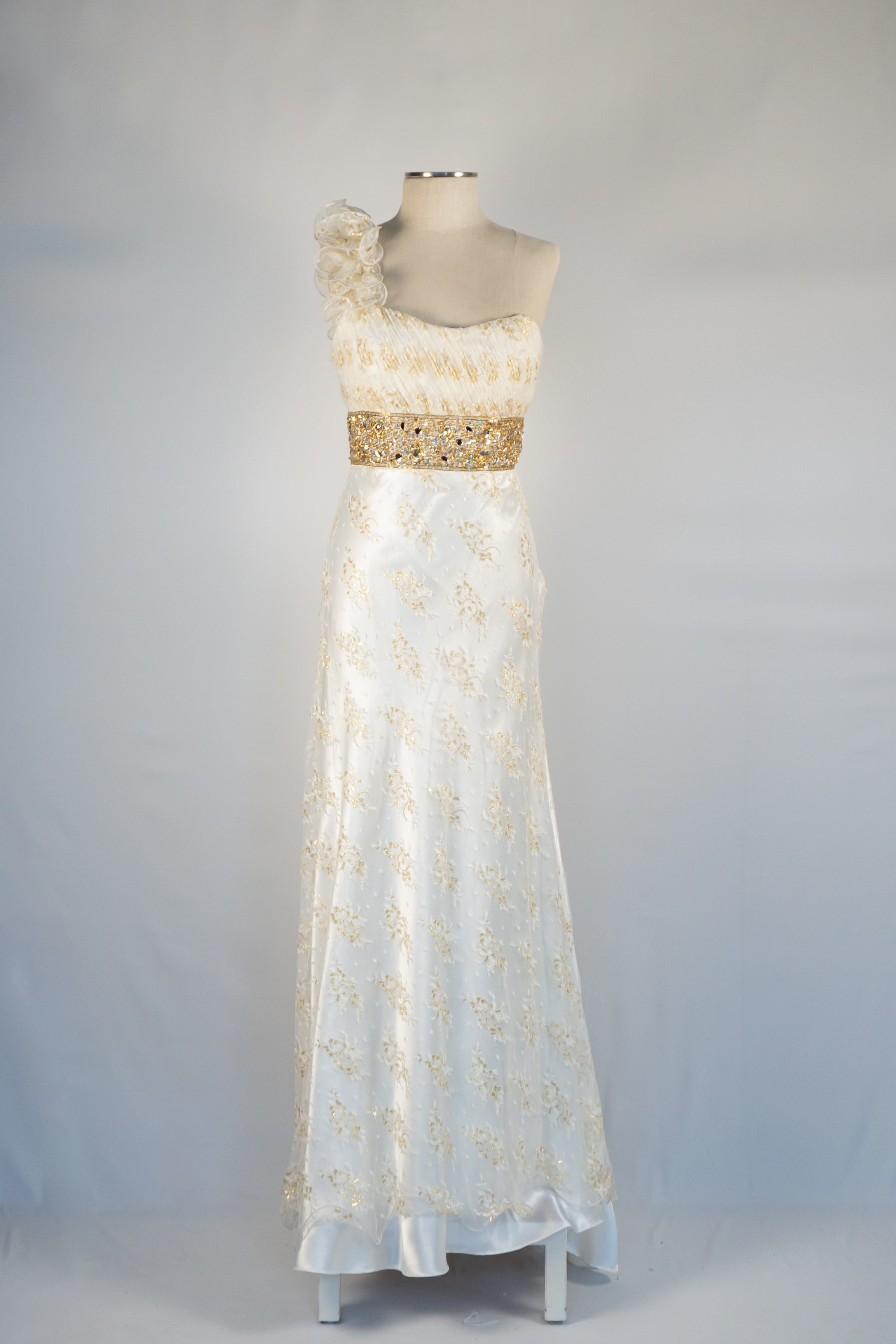 cream gold dress Cream & Gold One-Strap Full Length Dress