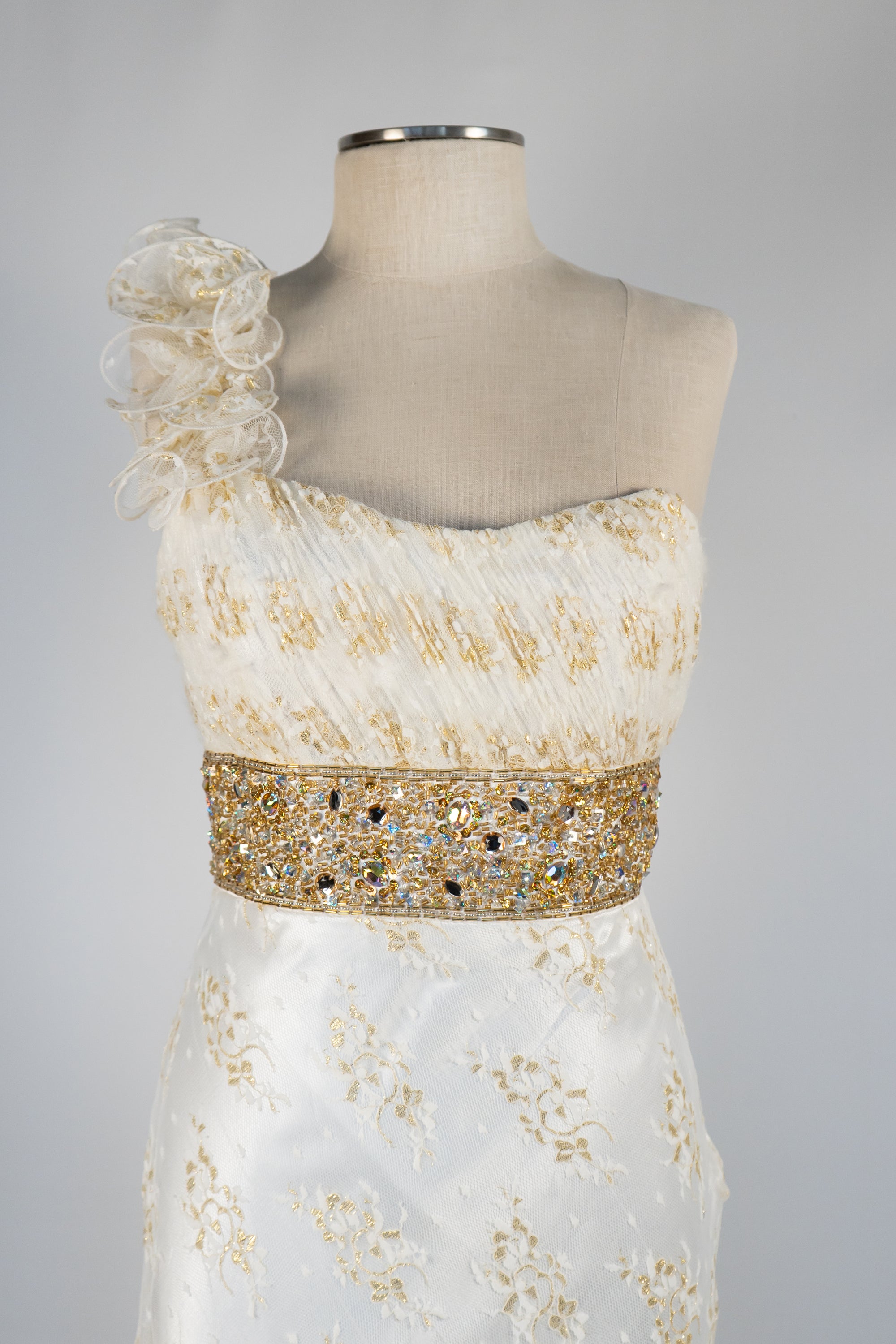 cream and gold dress for wedding Cream Short Sleeve Embellished Formal Gown 23629