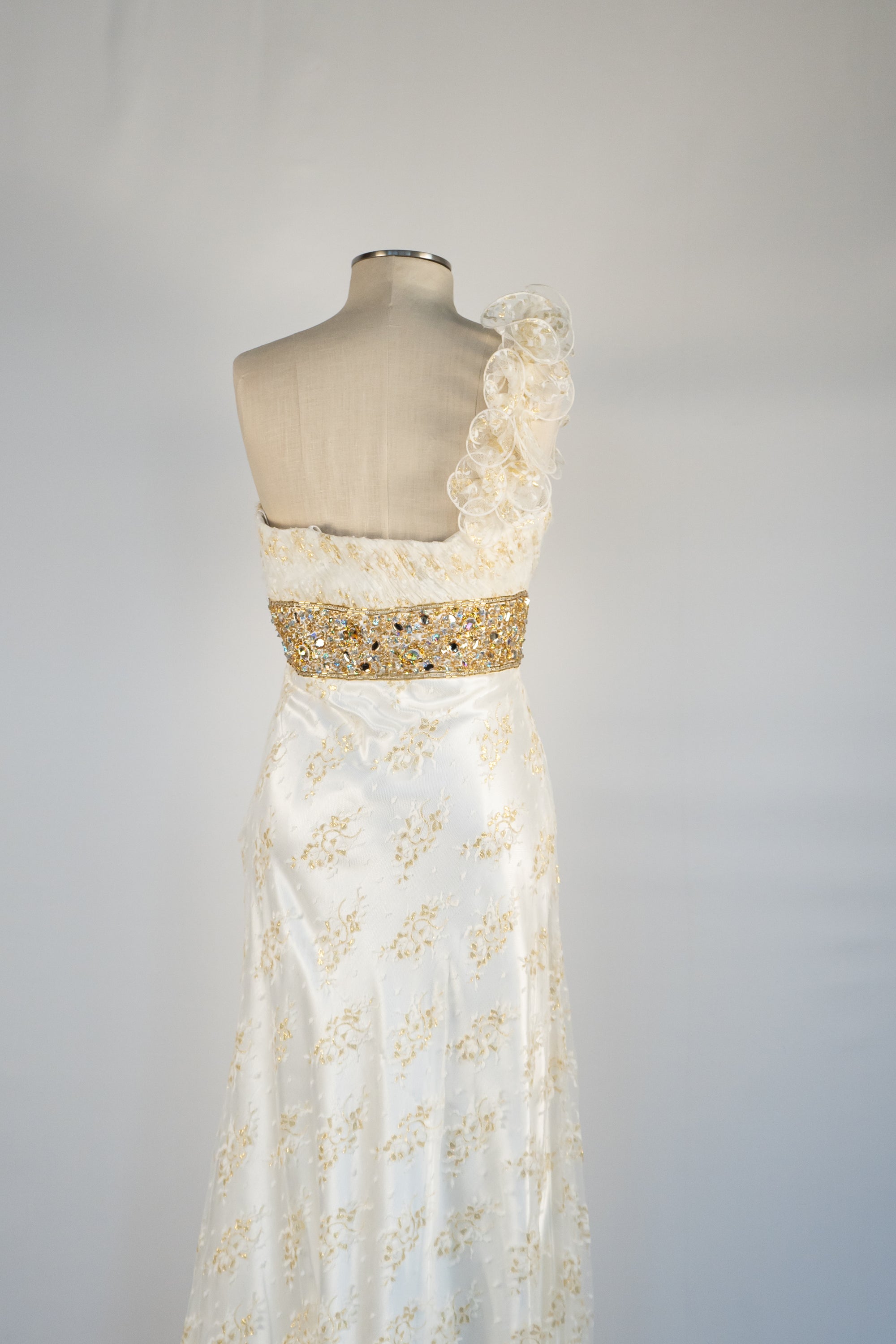Cream & Gold One-Strap Full Length Dress