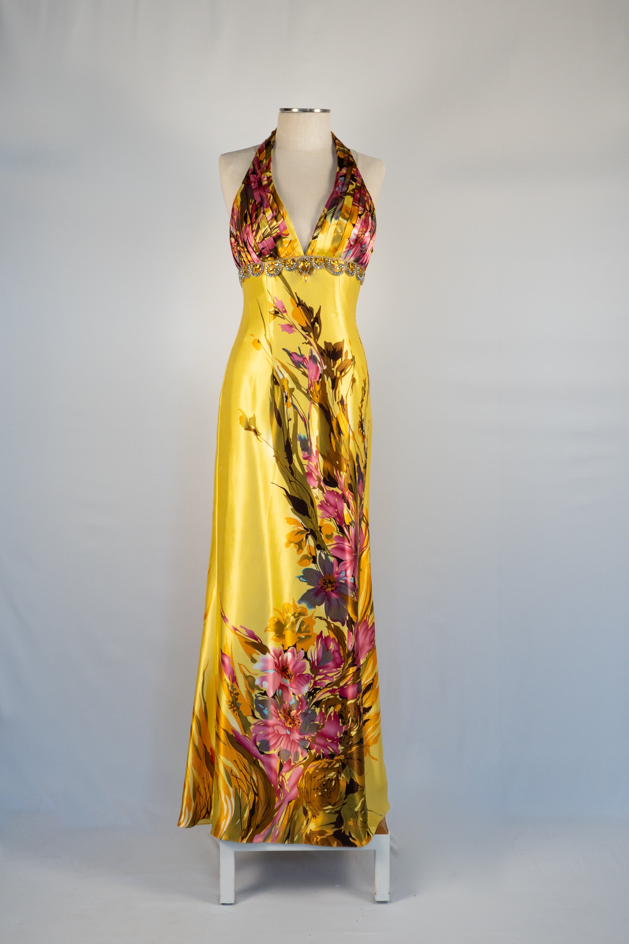 Yellow Floral Full Length Dress