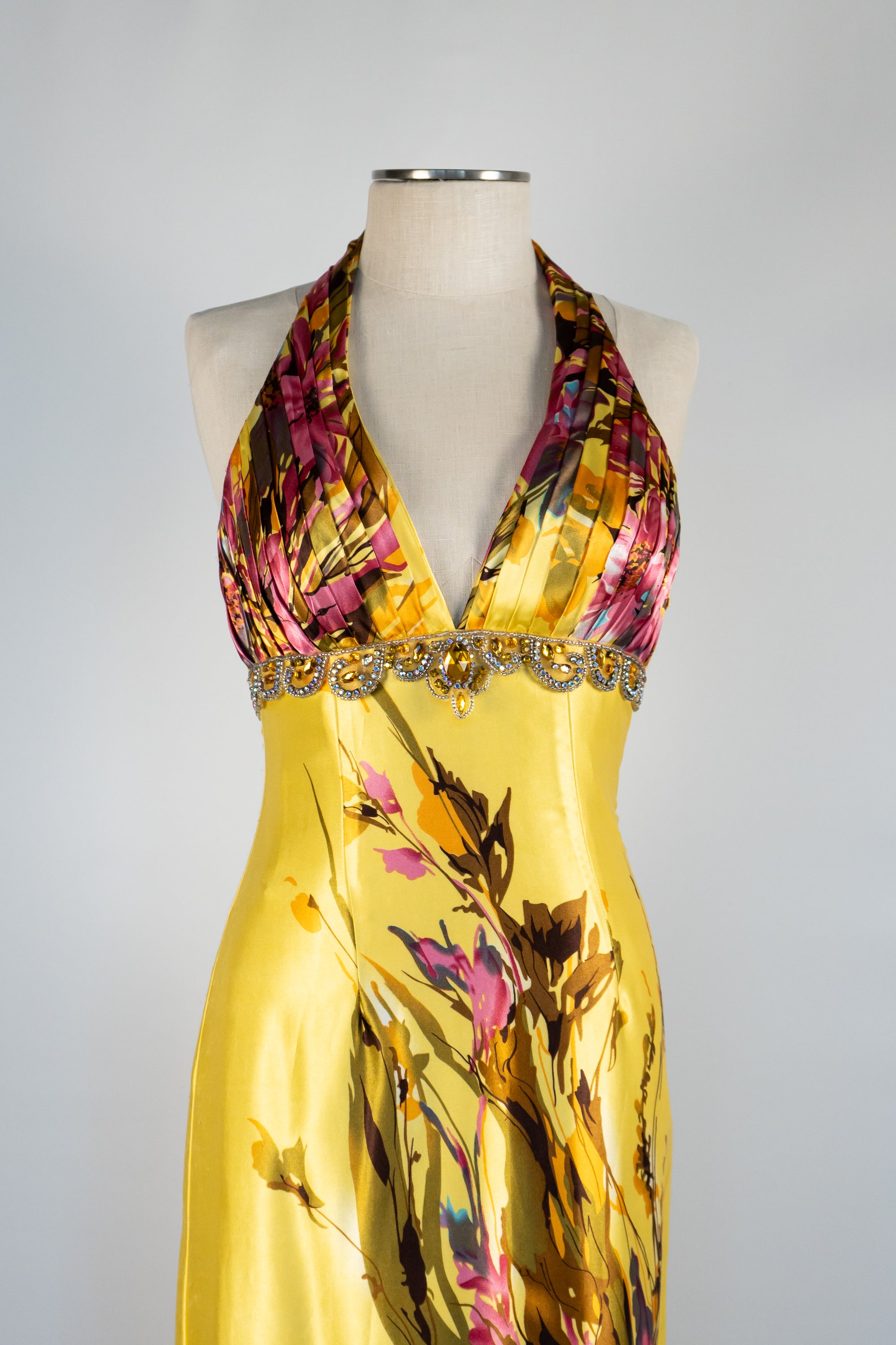 Yellow Floral Full Length Dress