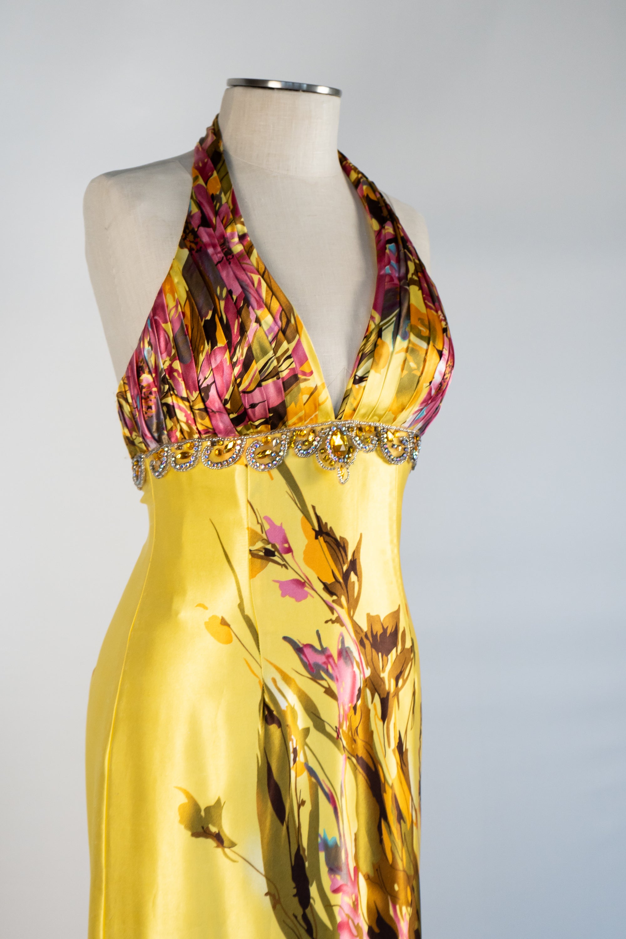 Yellow Floral Full Length Dress