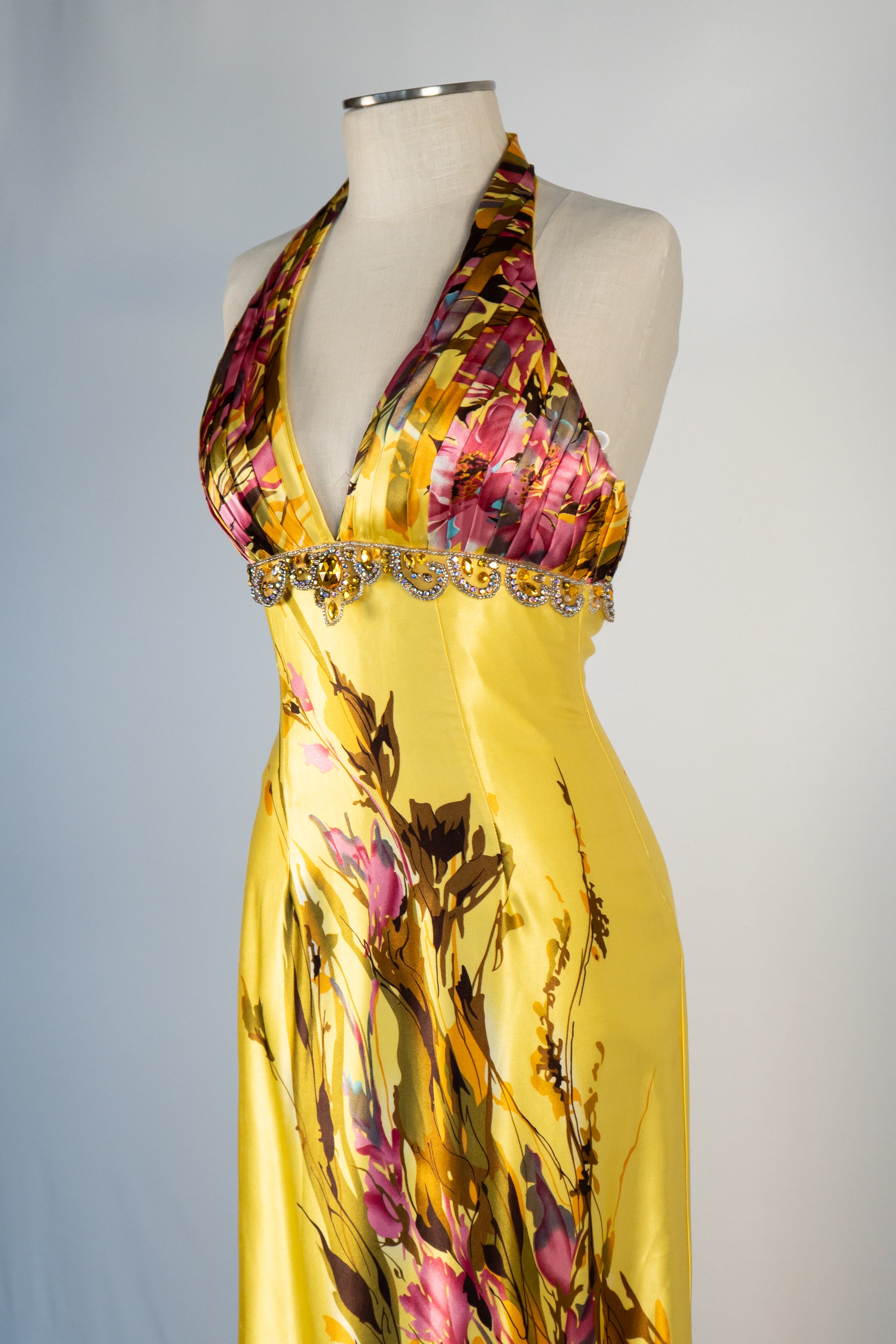 Yellow Floral Full Length Dress