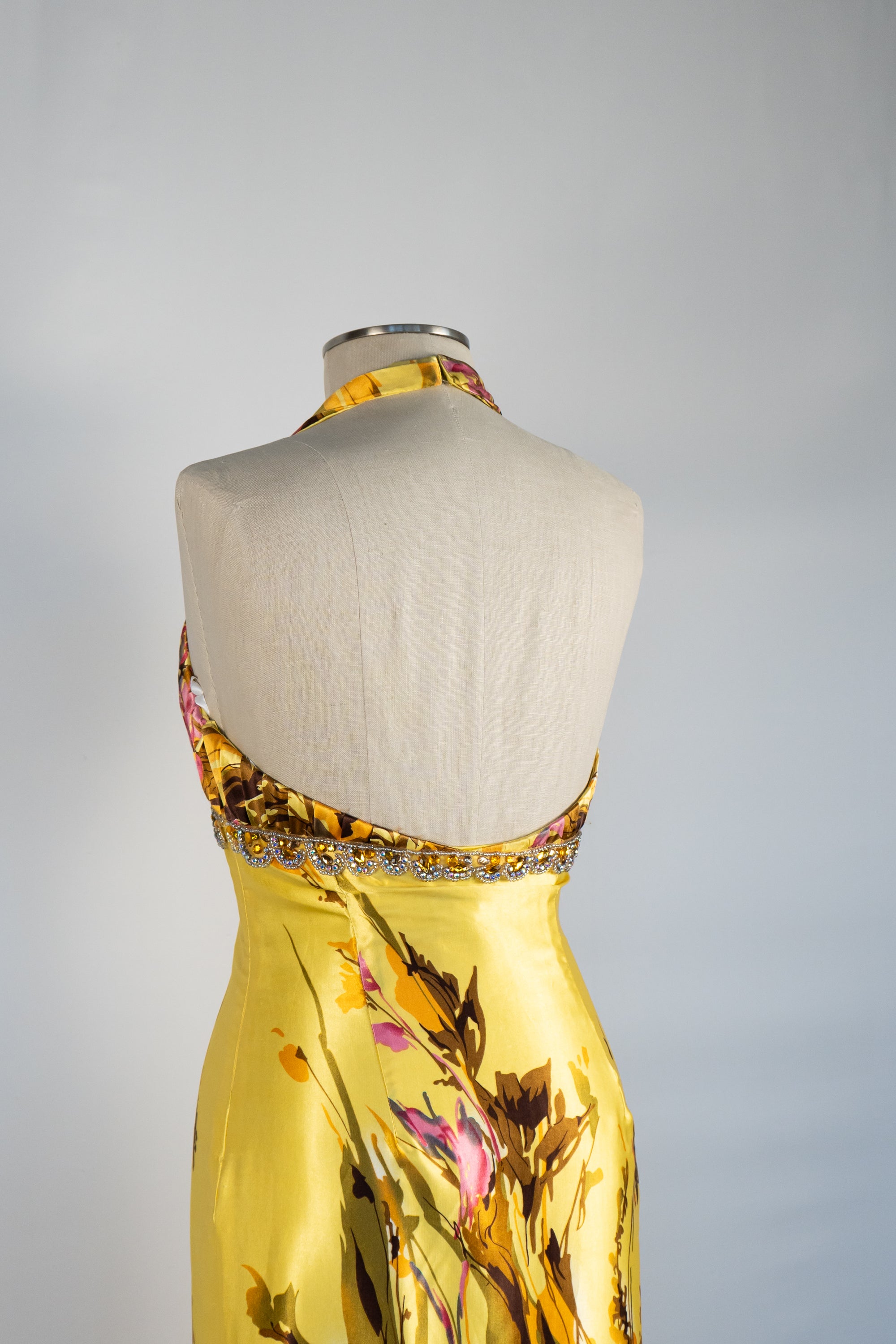 Yellow Floral Full Length Dress