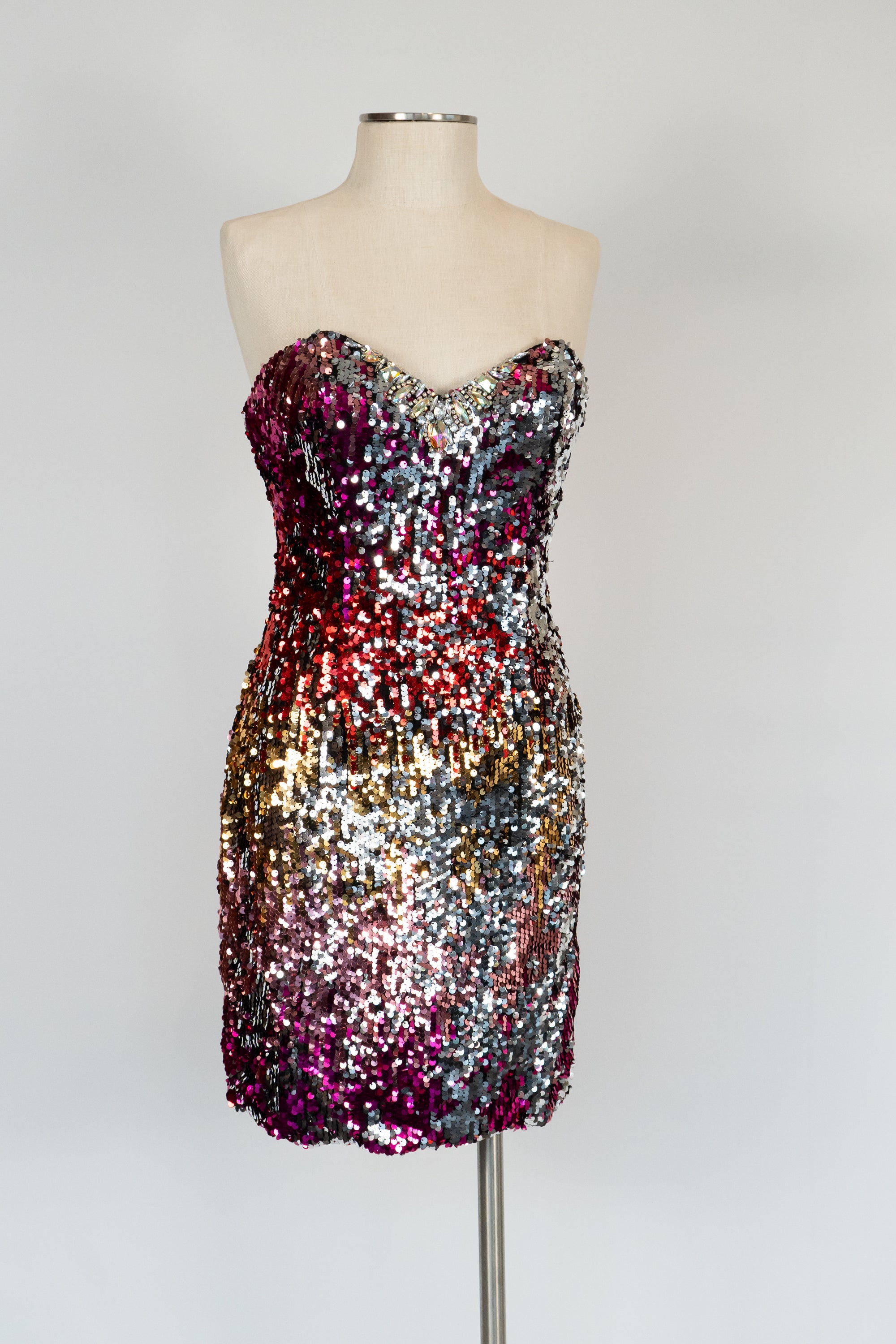 Red, Pink & Silver Sequin Short Dress