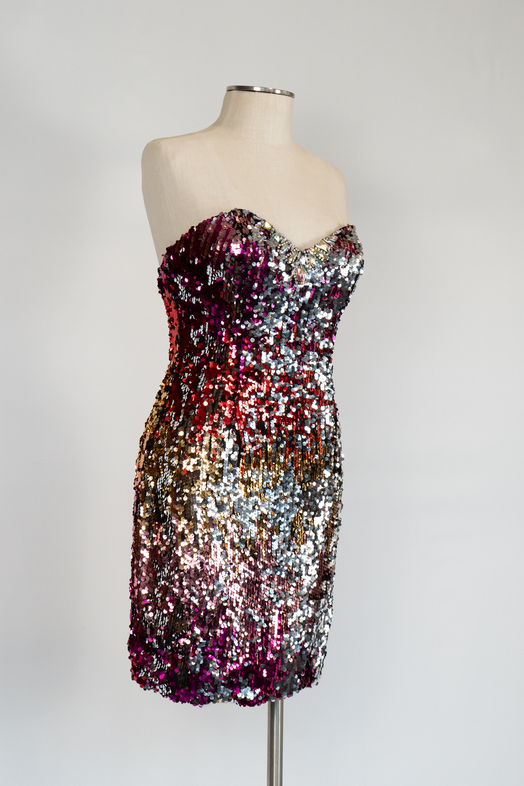 Red, Pink & Silver Sequin Short Dress