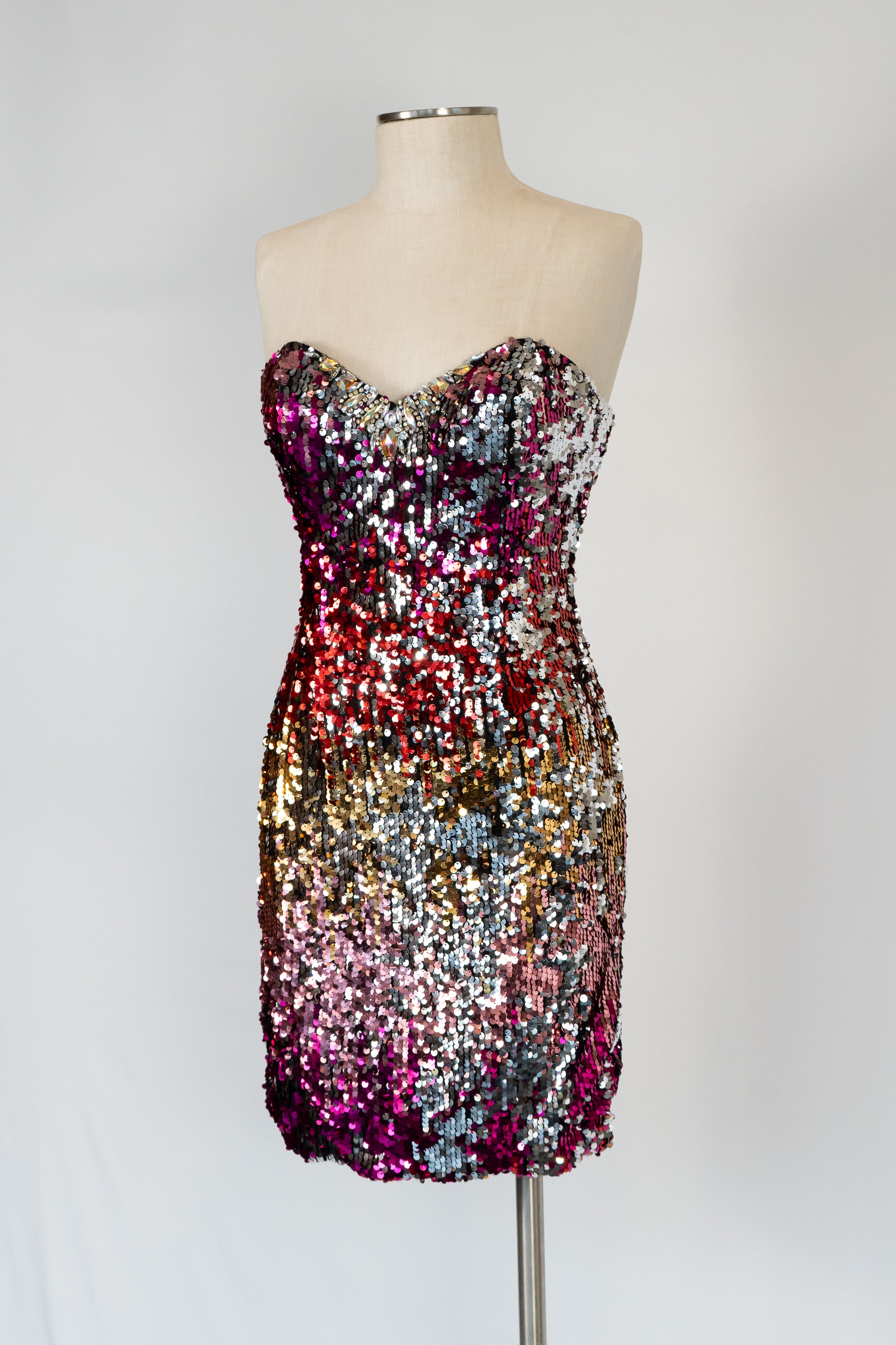 Red, Pink & Silver Sequin Short Dress