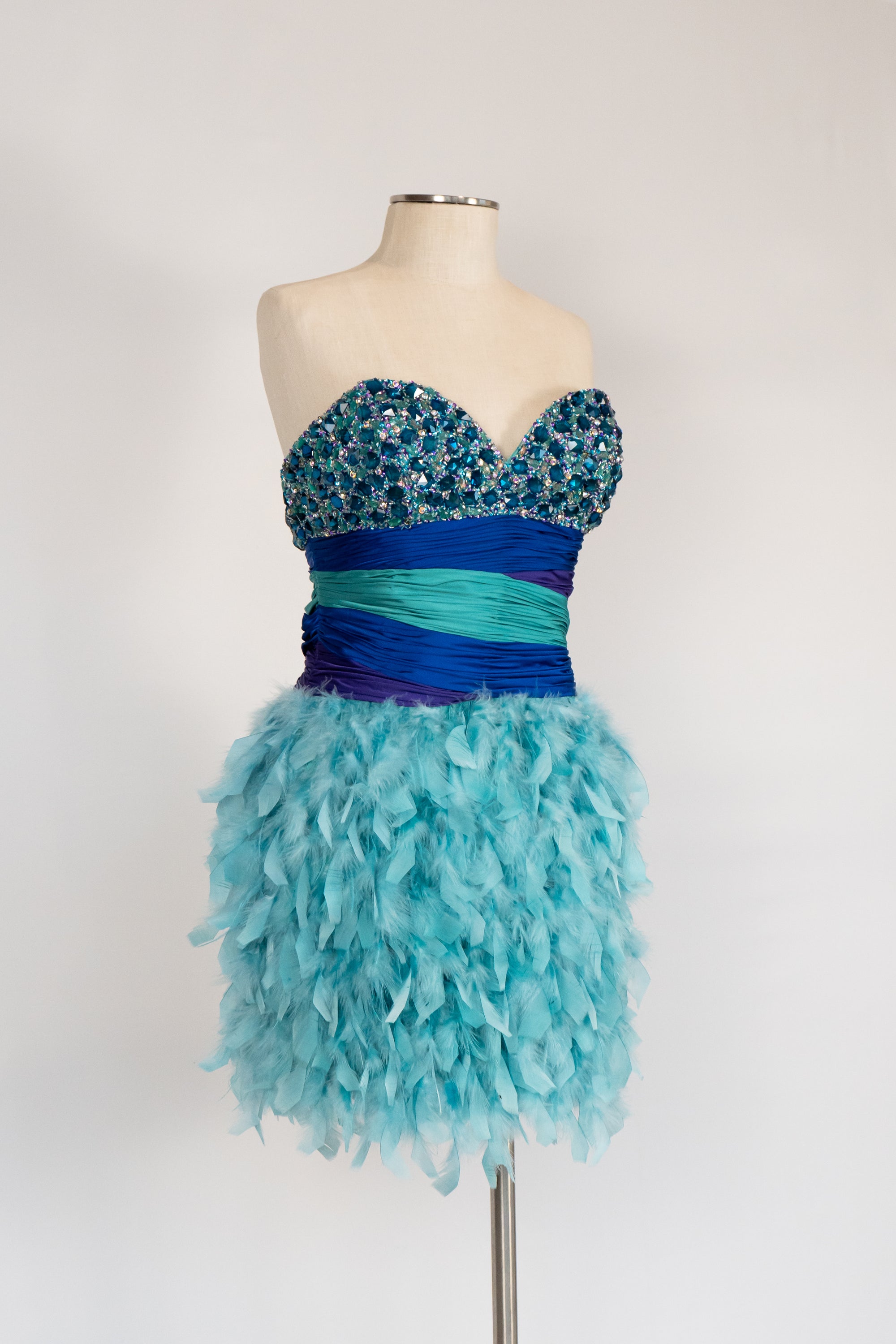 Blue & Purple Feather Short Dress